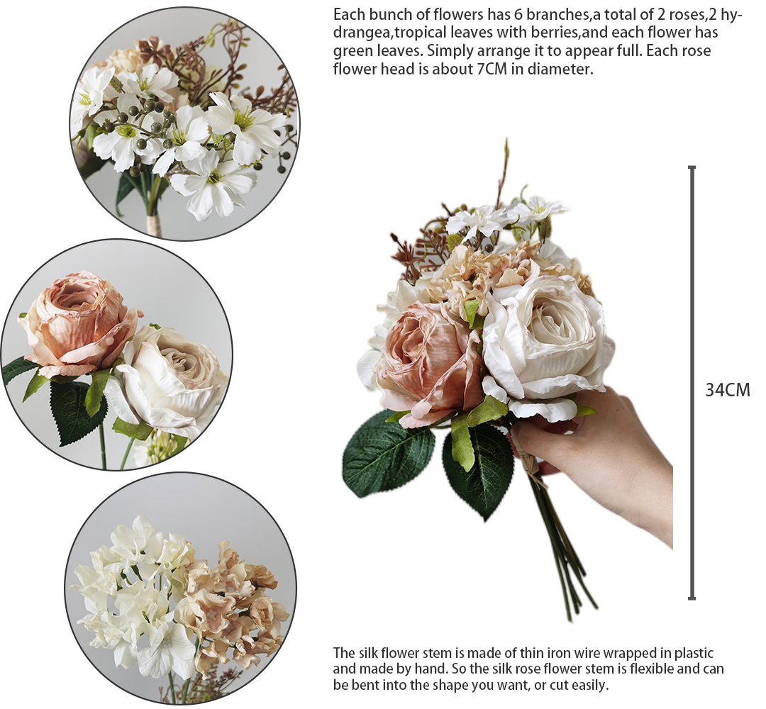 High quality amazon top seller silk rose flower wedding bridal bouquet artificial rose flower bouquet