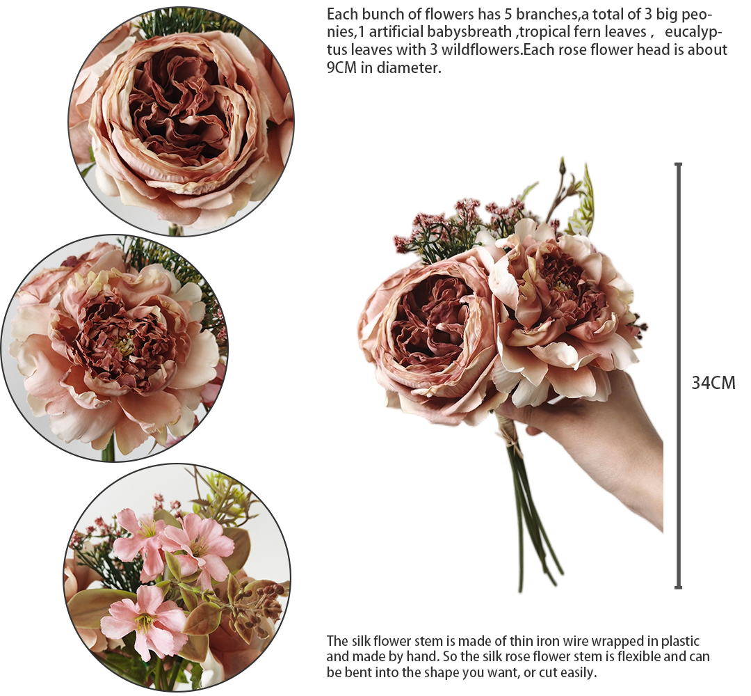 Amazon top seller ted bakerlayered wedding bridal bouquet decorative flower valentines day gift artificial peony flower bouquet